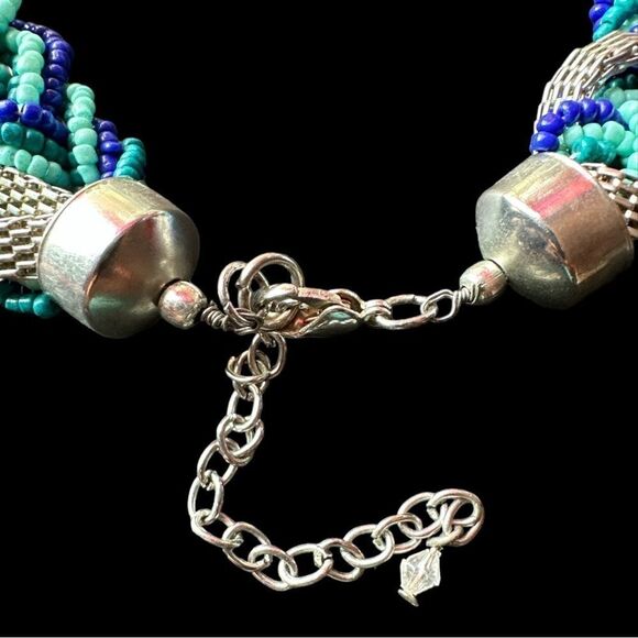 Braided beaded necklace with silver chain handmade - Picture 5 of 6